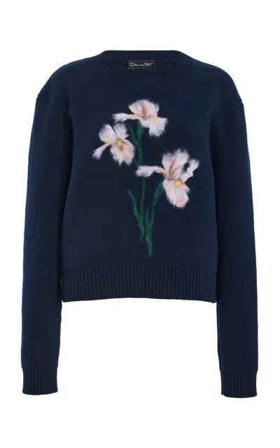Oscar De La Renta Needle-punch Iris Wool Sweater In Multi