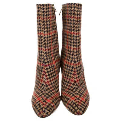 Pre-owned Oscar De La Renta New  Fall 2019 Kendall Jenner Plaid Booties Boots Size 37 $1525 In Brown