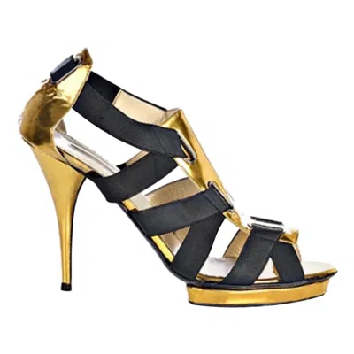 Pre-owned Oscar De La Renta New  Gold Black Corset Sandals Size 37 - 7