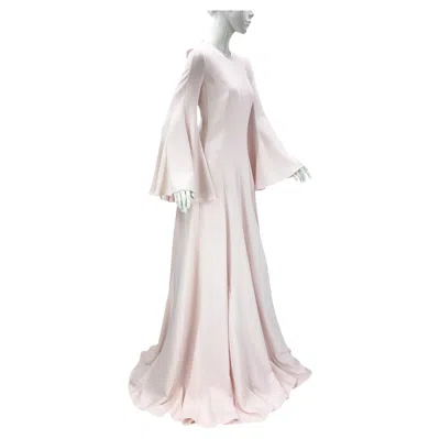 Pre-owned Oscar De La Renta Nwt  Pastel Pink Bell Sleeves Silk Crepe Gown Size L