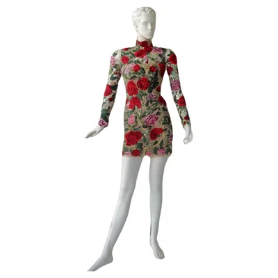 Pre-owned Oscar De La Renta Nwt Runway  Coveted Floral Embroidered Mini Dress In Gray
