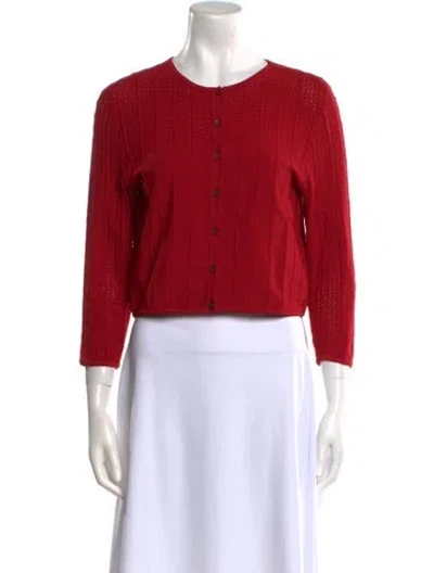 Pre-owned Oscar De La Renta Nylon Crew Neck Sweater In Red