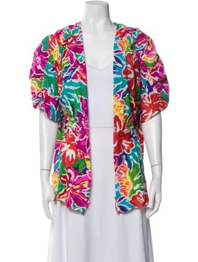 Pre-owned Oscar De La Renta Nylon Floral Print Robe In Pink