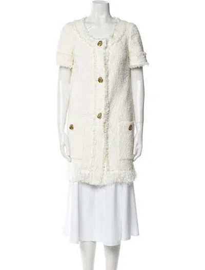 Pre-owned Oscar De La Renta Nylon Tweed Pattern Coat In Neutral