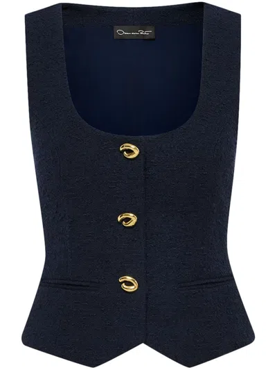 Oscar De La Renta O Button Tweed Vest In 蓝色
