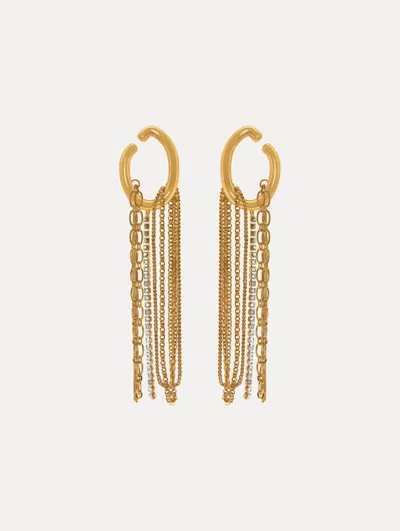 Oscar De La Renta O Chain Fringe Earrings In Gold