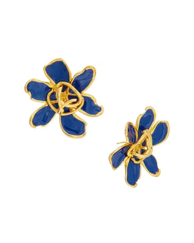 Oscar De La Renta O Enamel Flower Stud Earrings In Blue
