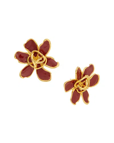 Oscar De La Renta O Enamel Flower Stud Earrings In Burgundy