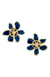 Oscar De La Renta O Enamel Flower Stud Earrings In Blue
