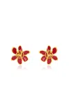 Oscar De La Renta O Enamel Flower Stud Earrings In Red