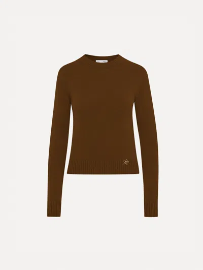 Oscar De La Renta O Flower Cashmere Pullover With Scarf In Brown