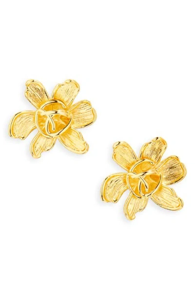 Oscar De La Renta O Flower Stud Earrings In Gold