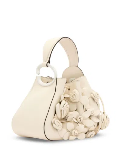 Oscar De La Renta O Handle Floral-appliqué Bag In Neutrals