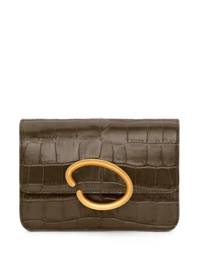 Oscar De La Renta O Pochette Croc-effect Leather Clutch Mini Bag In Green