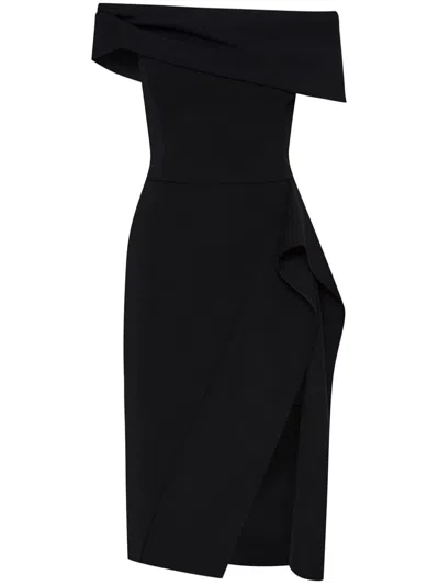 Oscar De La Renta Ribbon-detailed Off Shoulder Cocktail Dress In Black