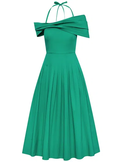 Oscar De La Renta Off Shoulder Halter Cotton Dress In Emerald