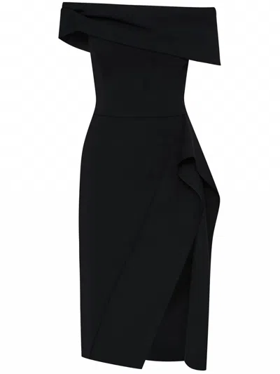 Oscar De La Renta Ribbon-detailed Off Shoulder Cocktail Dress In Black