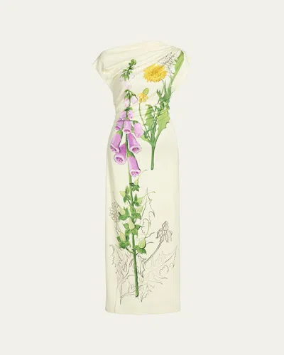 Oscar De La Renta Off-the-shoulder Foxglove Draped Jersey Maxi Dress In Multi