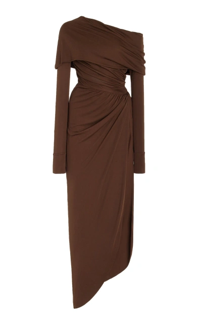 Oscar De La Renta Off-the-shoulder Maxi Dress In Chocolate