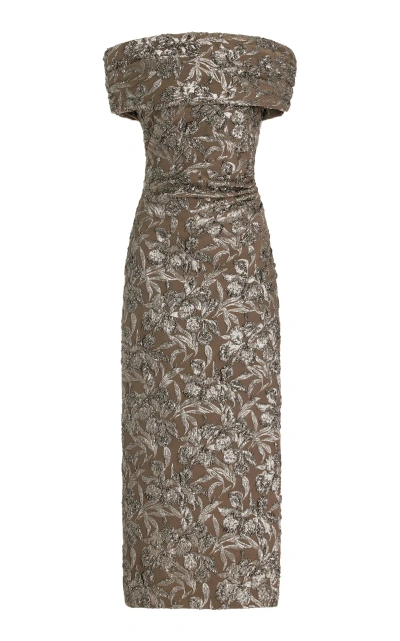 Oscar De La Renta Off-the-shoulder Midi Dress In Truffle/brass