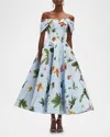 Oscar De La Renta Orchid Off-shoulder Faille Gown In Light Blue Multi
