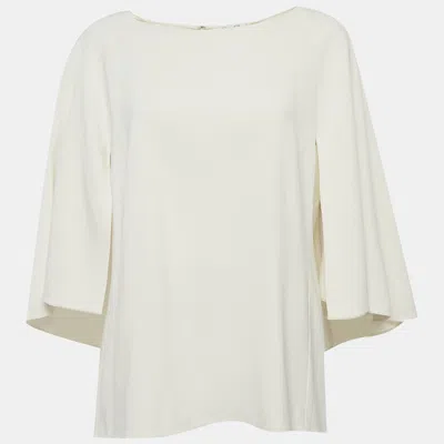 Pre-owned Oscar De La Renta Off White Crepe Cape Detail Top L