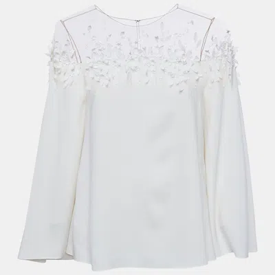 Oscar De La Renta Off-white Embellished Silk Cape Detail Top