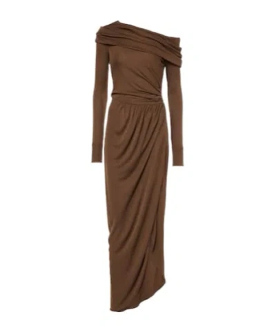 Oscar De La Renta Off-shoulder Jersey Gown In Braun