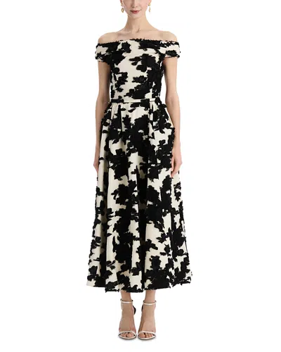 Oscar De La Renta Off-the-shoulder Abstract Fil Coupe Day Dress In Black