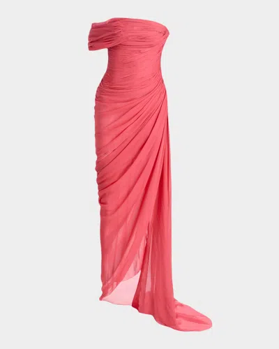 Oscar De La Renta Off-the-shoulder Draped Chiffon Gown In Pink