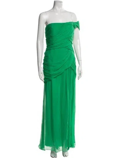 Pre-owned Oscar De La Renta Off-the-shoulder Long Dress In Green