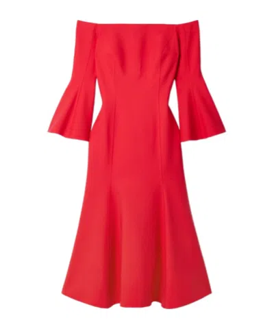 Oscar De La Renta Off-the-shoulder Midi Dress In Red