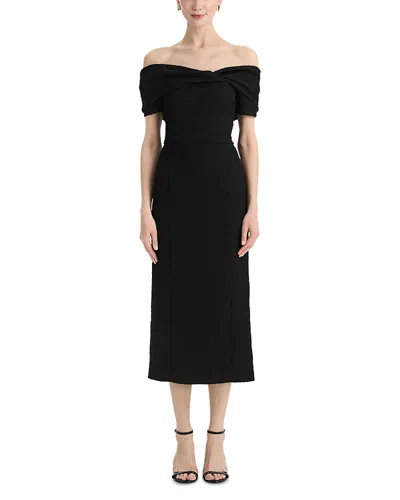 Oscar De La Renta Off-the-shoulder Slubby Tweed Dress In Black