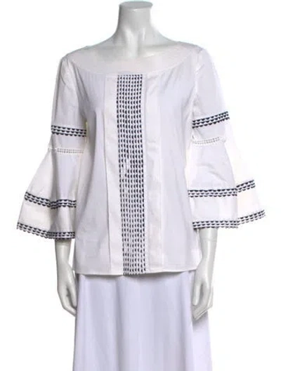 Pre-owned Oscar De La Renta Off-the-shoulder Three-quarter Sleeve Tunic In Neutral