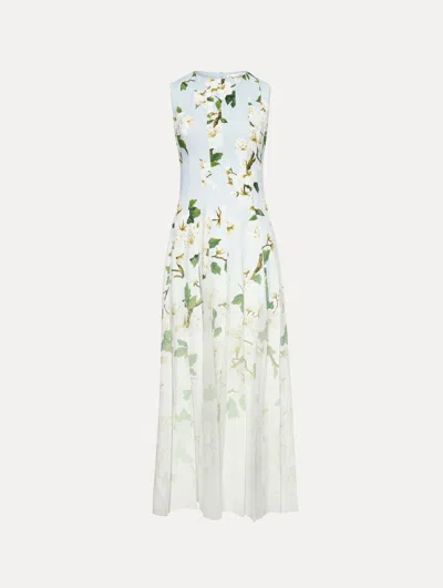 Oscar De La Renta Ombr Cherry Blossom Cady Inset Dress In Blue