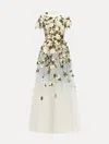 Oscar De La Renta Ombr Cherry Blossom Illusion Tulle Gown In Neutral