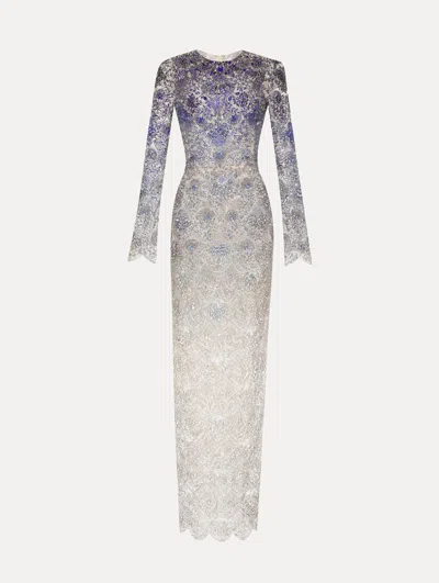 Oscar De La Renta Ombr Crystal Embroidered Gown In White