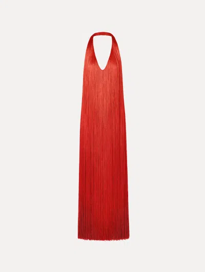 Oscar De La Renta Ombr Fringe Gown In Red