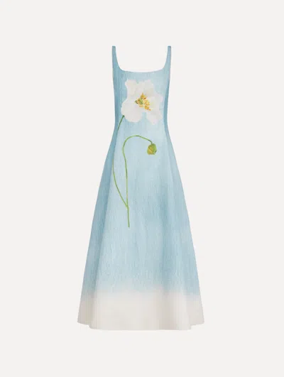 Oscar De La Renta Ombr Peony Faille Dress In Blue