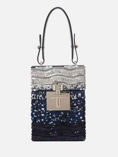 Oscar De La Renta Ombr Sequin Alibi Top Handle Bag In Blue