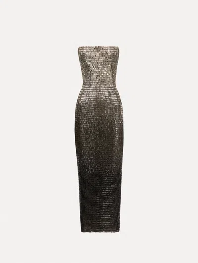 Oscar De La Renta Ombr Sequin Embroidered Dress In Silver