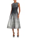 Oscar De La Renta Sleeveless Ombre Metallic Boucle Jacquard Midi Dress In Multi