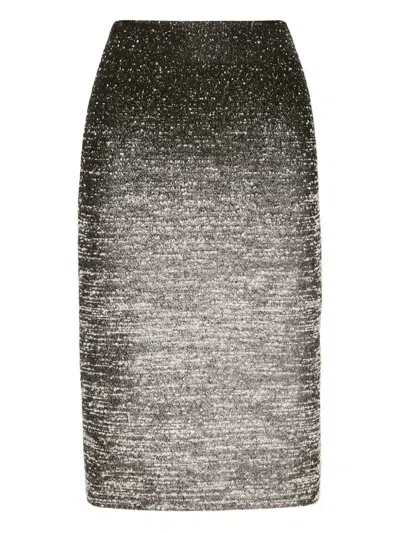 Oscar De La Renta Ombre Metallic Boucle Jacquard Midi Pencil Skirt In Silver