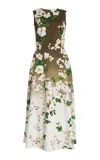 Oscar De La Renta Ombré Jacquard Midi Dress In Khaki