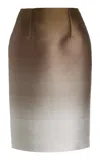 Oscar De La Renta Ombré Jacquard Midi Skirt In Khaki