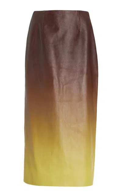 Oscar De La Renta Ombre Leather Midi Skirt In Multi ModeSens