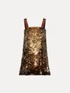Oscar De La Renta Satin Strap Ombre Paillette Embroidered Cocktail Dress In Gold