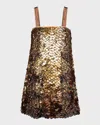 Oscar De La Renta Satin Strap Ombre Paillette Embroidered Cocktail Dress In Copper
