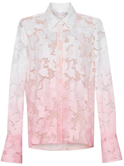 Oscar De La Renta Ombre Peony Guipure Blouse In Soft Pink