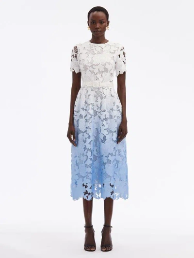 Oscar De La Renta Ombre Peony Guipure Dress In Soft Blue